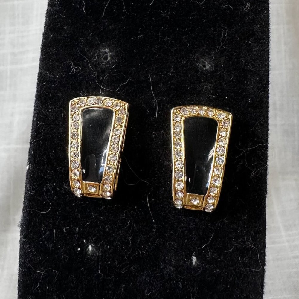 Vintage Gold Tone Angular Earrings with Rhinestones